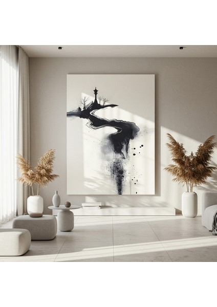Doğu Esintili Soyut Siyah Beyaz Tablo fırsatları