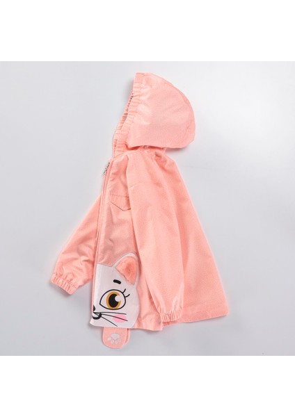 Kız Çocuk Pembe Puanlı Kapüşonlu Kedi Desenli Yağmurluk modelleri