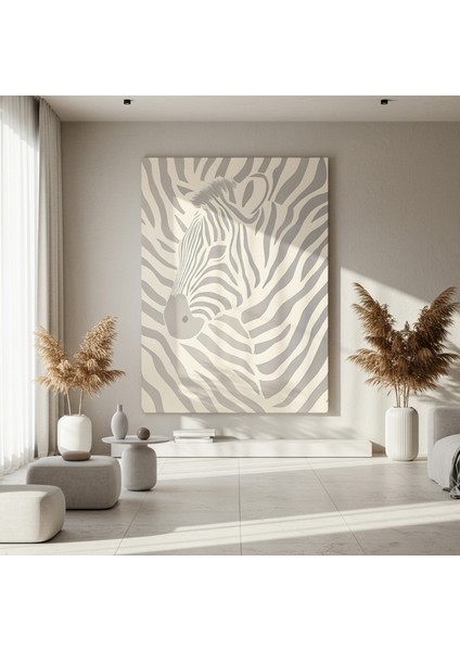 Zarif Gümüş Zebra Desenli Soyut Sanat Tablosu fırsatları