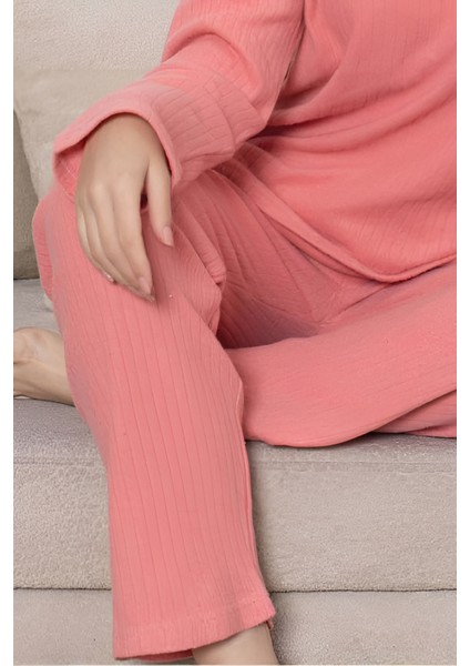 Pamuklu Kalın Kışlık Interlok Şeritli Uzun Kollu Örme Pijama Takımı fiyatları