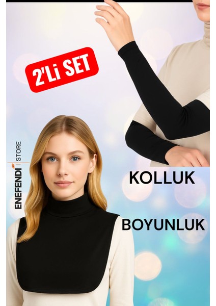 Boyunluk Kolluk Ikili Set Siyah Hijab Tesettür