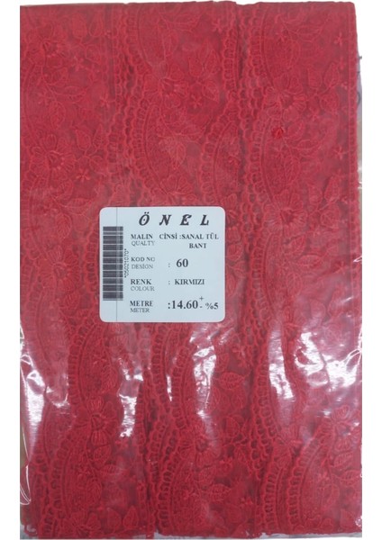 Dantel Polyester Sanal Tül Bant Kırmızı 14,60 Metre En 6 cm On-60-K