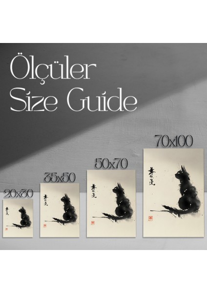 Sumi-E Tekniğiyle Siyah Kedi Soyut Sanat Tablosu modelleri