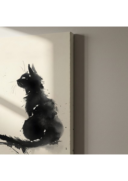 Sumi-E Tekniğiyle Siyah Kedi Soyut Sanat Tablosu indirimleri