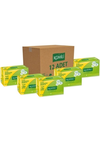 Islak Havlu 3 x 60'lı 12 Adet 2160 Yaprak