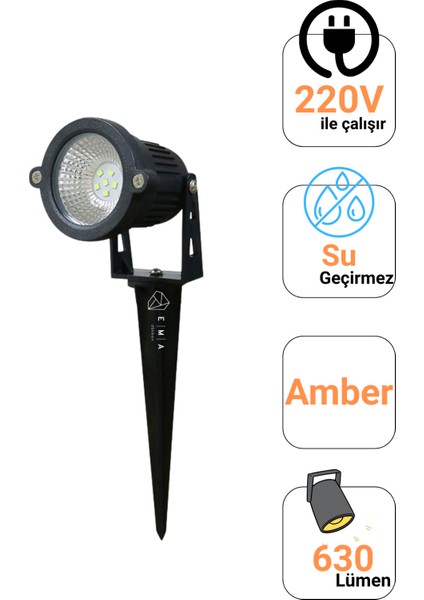 7W Kazıklı Bahçe Çim Armatürü – IP65, 220V, Smd Led, Su Geçirmez, 630 Lümen