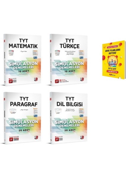 TYT Matematik - Türkçe - Paragraf - Dil Bilgisi 4'lü Denemeleri + Planlama Defteri
