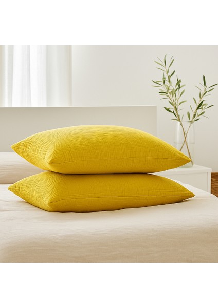 4 Katlı Müslin Hardal Renk 50X70 Cm. %100 Pamuklu 2 Adet Yastık Kılıfı fiyatları