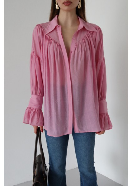 Pembe Büzgülü Tasarım Gömlek fiyatları