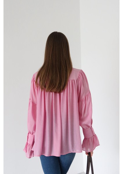 Pembe Büzgülü Tasarım Gömlek fırsatları
