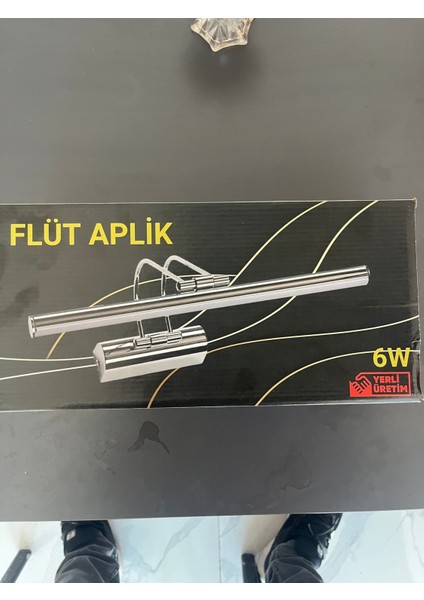 35 cm Siyah Beyaz Işık Ayna Üstü Duvar Tablo Flüt Aplik Beyaz Işık