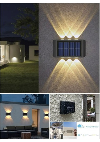2'li Modern 6 Ledli Solar Çift Taraflı Duvar Aydınlatma Lambası Siyah