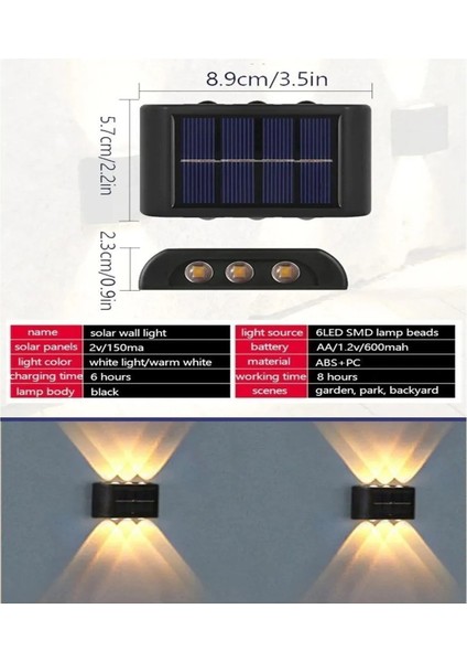 2'li Modern 6 Ledli Solar Çift Taraflı Duvar Aydınlatma Lambası Siyah fiyatları