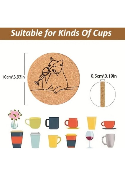 Catwine 4 Adet Büyüleyici Kedi & Şarap Kazınmış Mantar Bardak Altlıkları fiyatları