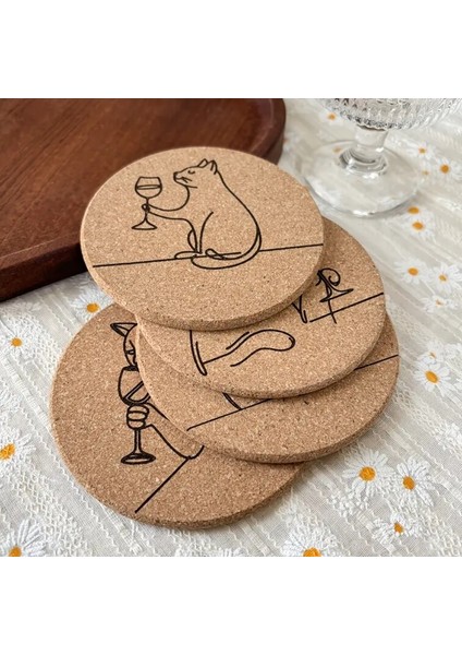 Catwine 4 Adet Büyüleyici Kedi & Şarap Kazınmış Mantar Bardak Altlıkları fırsatları