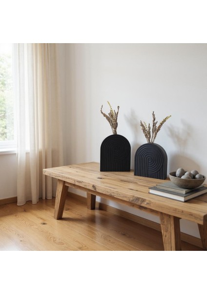 Beton - Spiral Vazo - 2 'li Set - Siyah