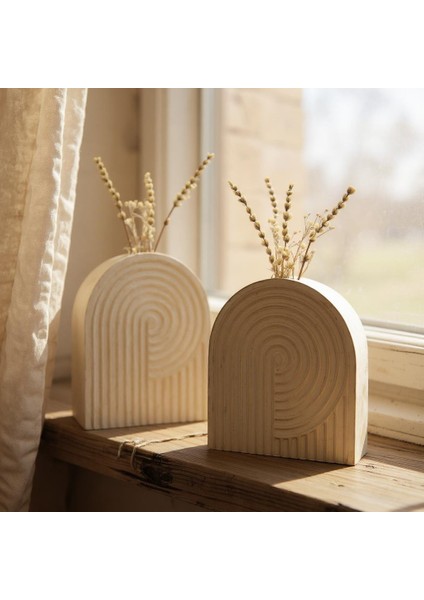 Beton - Spiral Vazo - 2 'li Set - Beyaz