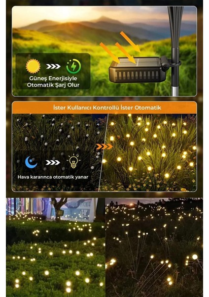 6 Led'li Güneş Enerjili Ateş Böceği Çiçek Lamba, 2'li Set, Beyaz Renk modelleri