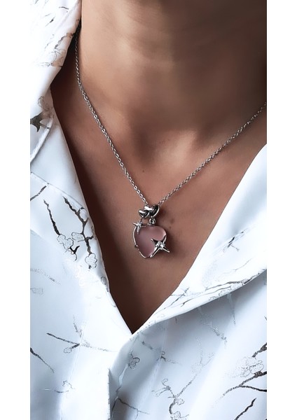 Yıldız Figür Kalp Opal Pembe Taş Çelik Kolye fiyatları