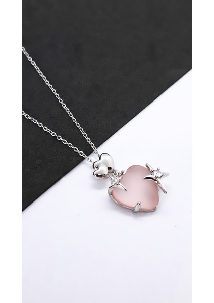Yıldız Figür Kalp Opal Pembe Taş Çelik Kolye fırsatları
