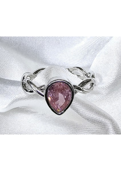 Pembe Damla Taş Ayarlanabilir Yüzük