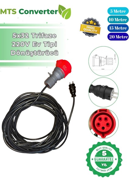 5*32 Trifaze Monofaze 220 V Ev Prizi Dönüştürücü 5 Metre Taşınabilir Elektrik Araç Şarj Cihazı