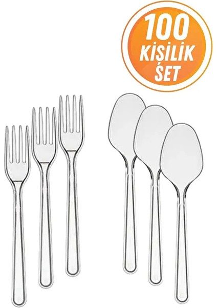 Lüks Sert 100 Adet Plastik Çatal ve 100 Adet Plastik Kaşık Seti