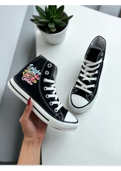 Labubu Baskılı Siyah Unisex Kadın/erkek Bilekli Keten Ayakkabı Sneaker fiyatları