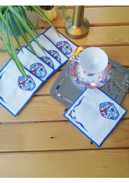 Blue Dream Style Kahve Sunum Peçetesi – Porselen Vazo Motifli modelleri