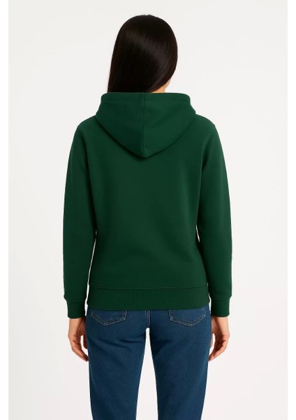 Kadın Üç Iplik Kapüşonlu Kanguru Çepli Sweatshirt Hoodie - Haki fiyatları