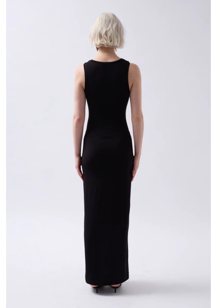 Halter Yaka Maxi Günlük Siyah Elbise