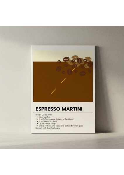 Espresso Martini Kokteyli Tarifi Minimalist Illüstrasyon Tablosu fiyatları