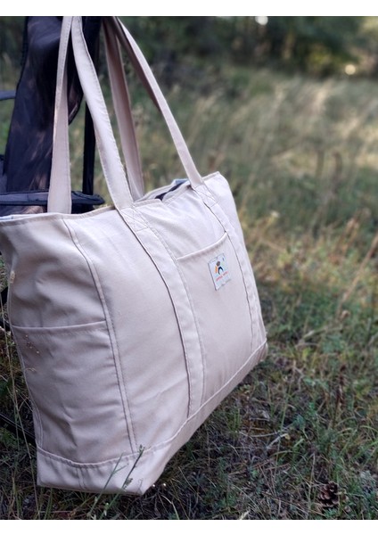 Venedik Büyük Boy Günlük Sade Şık Çanta - Bej