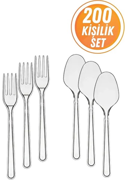 Lüks Sert 200 Adet Plastik Çatal ve 200 Adet Plastik Kaşık Seti