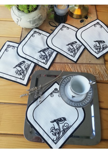 Siyah Otantik Kuş Modeli Kahve Sunum Peçetesi