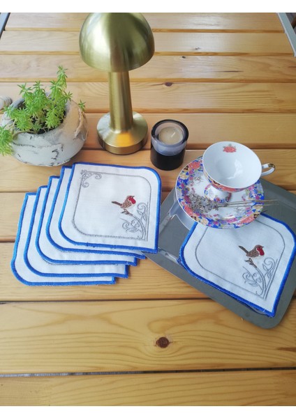 Mavi Otantik Kuş Modeli Kahve Sunum Peçetesi