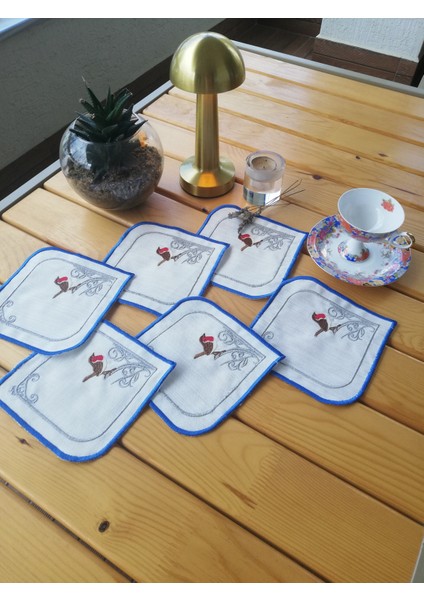 Mavi Otantik Kuş Modeli Kahve Sunum Peçetesi modelleri