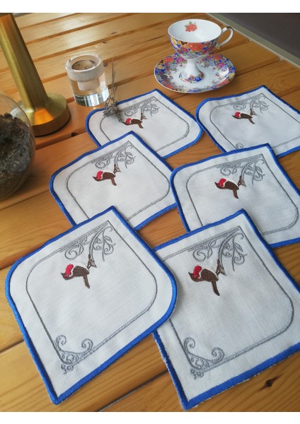 Mavi Otantik Kuş Modeli Kahve Sunum Peçetesi