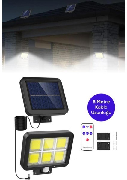 Kablolu ve Güneş Enerjili Hareket Sensörlü Enerji Tasarruflu Lamba, Siyah Renk