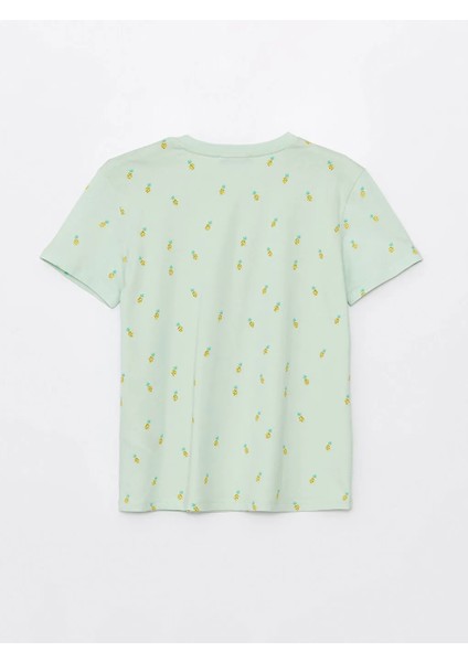 Xsıde Bisiklet Yaka Baskılı Kısa Kollu Kadın Tişört