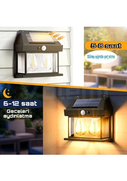 Güneş Enerjili Hareket Sensörlü LED Lamba, 2 Ampul, 28W, Sarı Renk fiyatları