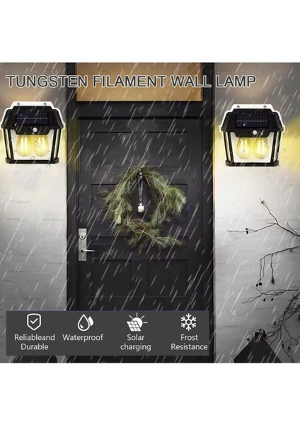 Güneş Enerjili Hareket Sensörlü LED Lamba, 2 Ampul, 28W, Sarı Renk