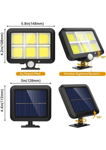 Kablolu ve Güneş Enerjili Hareket Sensörlü Enerji Tasarruflu Lamba, Siyah Renk indirimleri