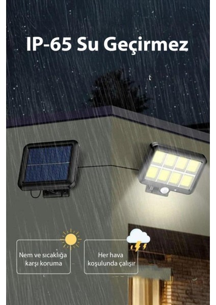 Kablolu ve Güneş Enerjili Hareket Sensörlü Enerji Tasarruflu Lamba, Siyah Renk