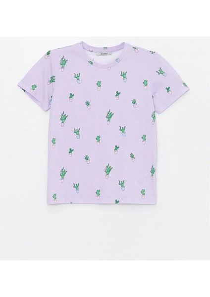 Xsıde Bisiklet Yaka Baskılı Kısa Kollu Kadın Tişört