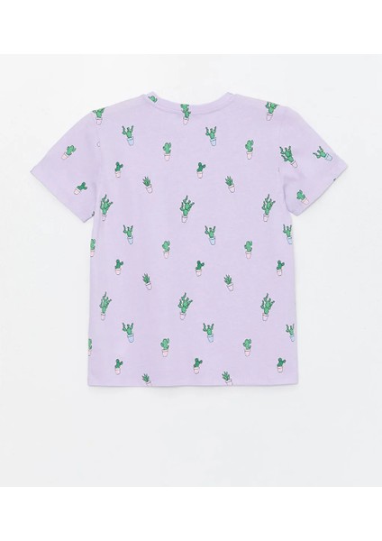 Xsıde Bisiklet Yaka Baskılı Kısa Kollu Kadın Tişört