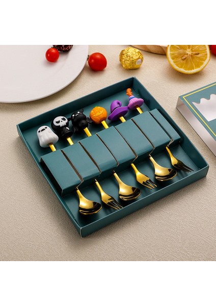 Premium Çocuk Cadı Figürlü Paslanmaz Çelik Uçlu Çatal-Kaşık Set, 6 Parça (24+ Ay)
