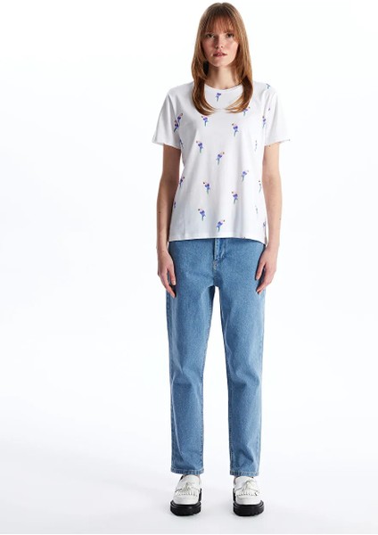 Xsıde Bisiklet Yaka Baskılı Kısa Kollu Kadın Tişört modelleri