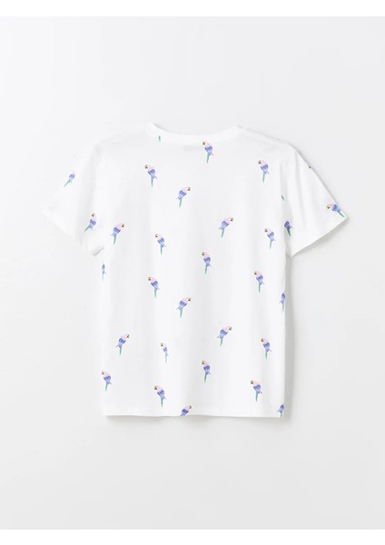 Xsıde Bisiklet Yaka Baskılı Kısa Kollu Kadın Tişört