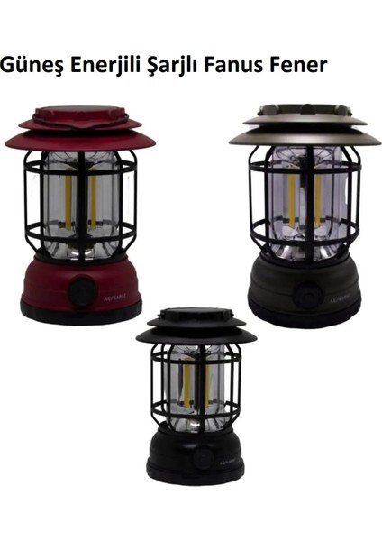 Güneş Enerjili Nostaljik Kamp Feneri, Ayarlanabilir Ledli, USB Şarjlı, Sarı modelleri